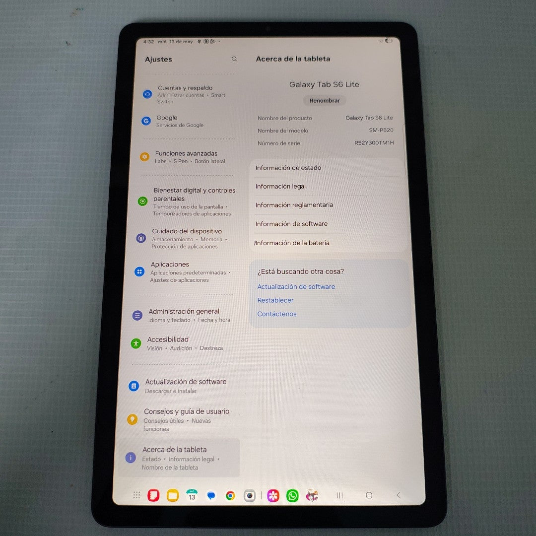 TABLETA SAMSUNG GALAXY TAB S6 LITE SM-P620 (2024) 128 GB 4 GB RAM (SEMINUEVO)