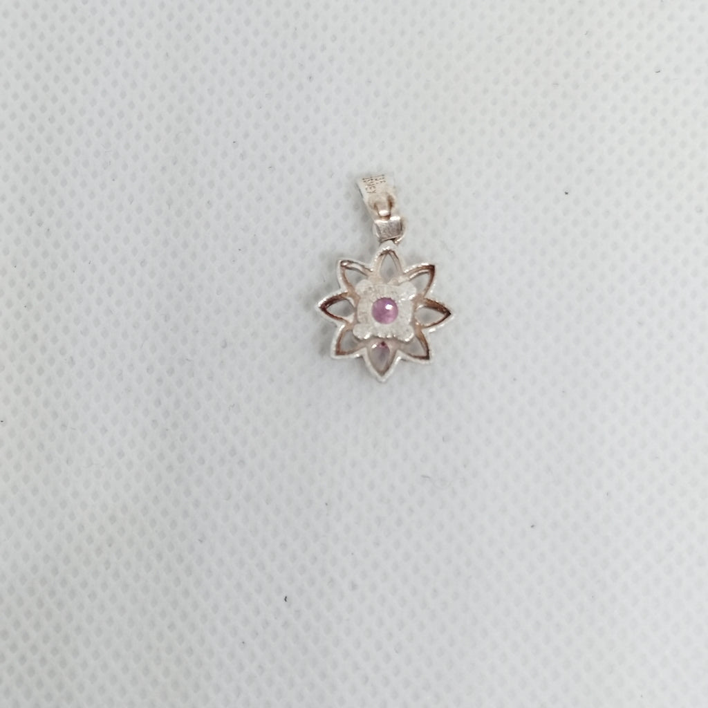 DIJE FLOR CON PIEDRA ROSA PLATA .925 2.1 GR (NUEVO)