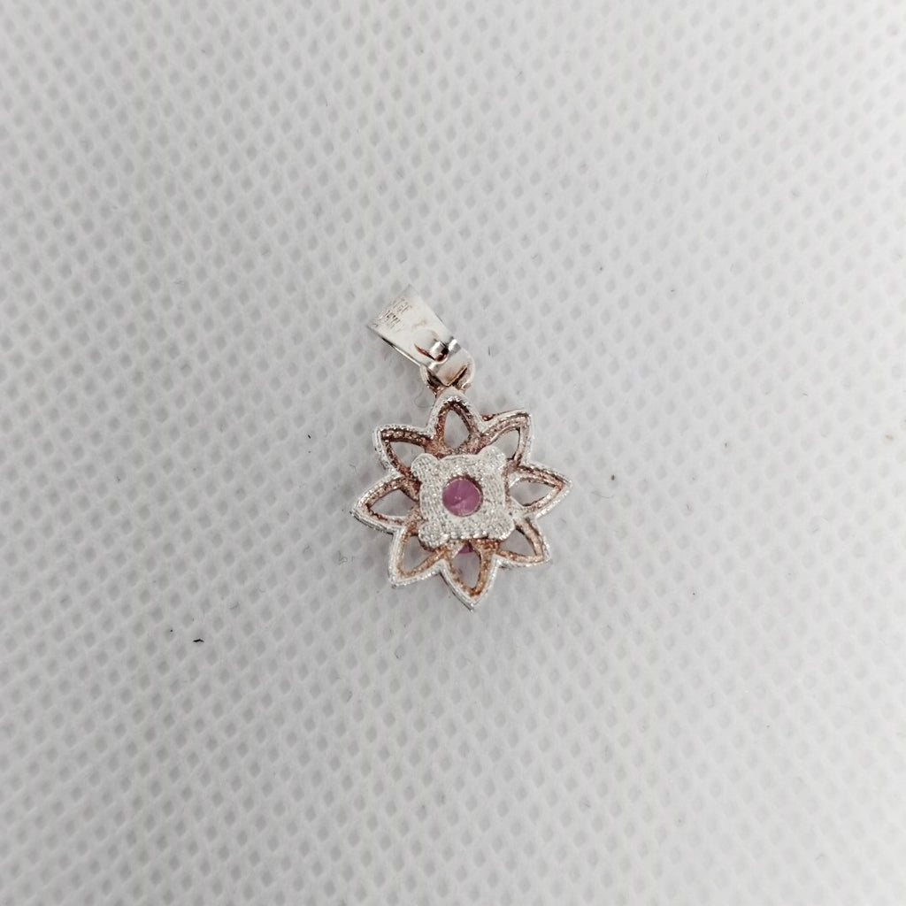 DIJE FLOR CON PIEDRA ROSA PLATA .925 2.1 GR (NUEVO)