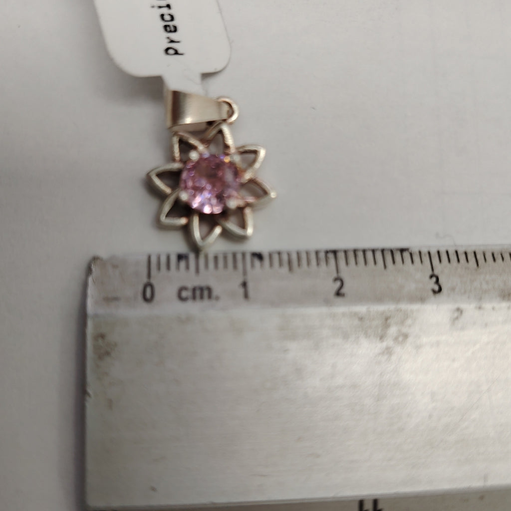DIJE FLOR CON PIEDRA ROSA PLATA .925 2.1 GR (NUEVO)