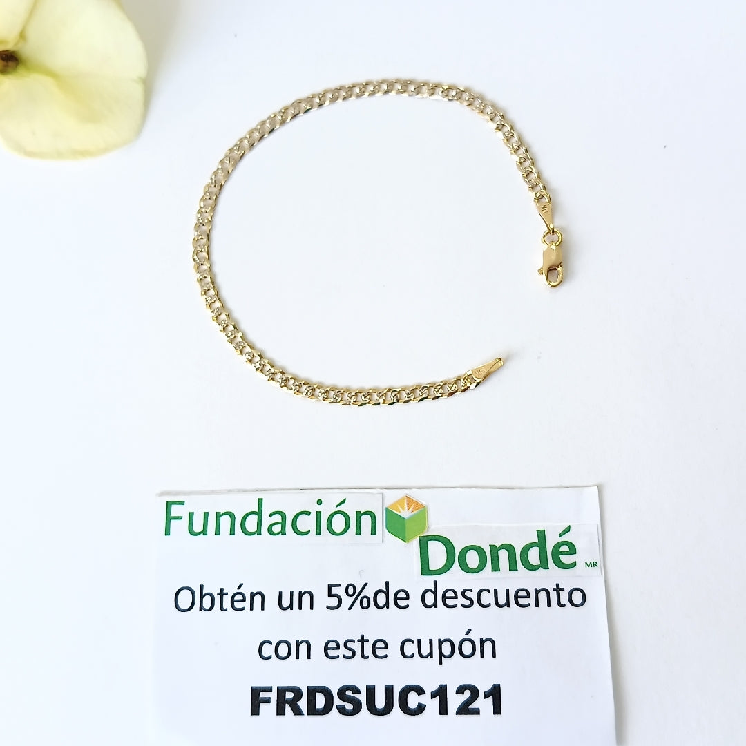 PULSERAS TEJIDO BARBADA DIAMANTADA ORO 14K 18 CM 3.1 GR (NUEVO)