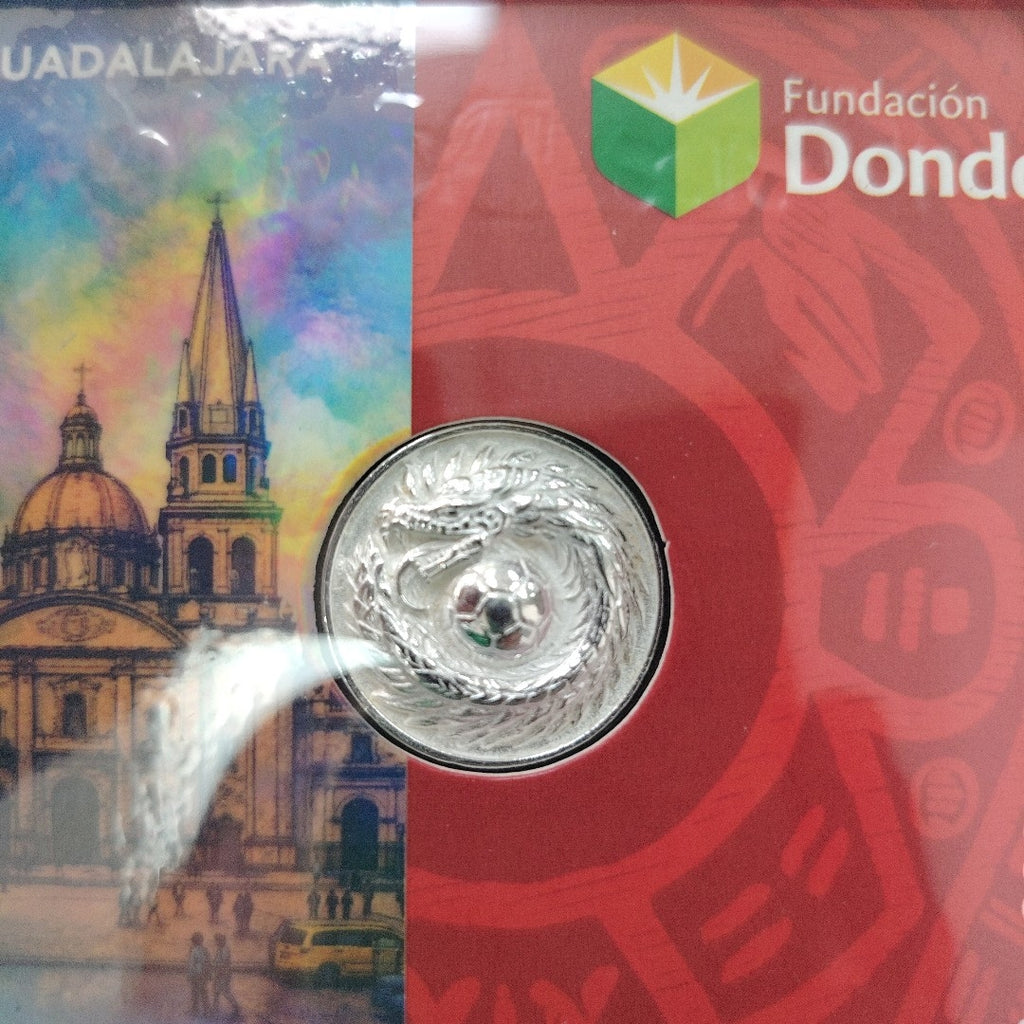 MEDALLA CONMEMORATIVA FRD FÚTBOL MOTIVO QUETZALCÓATL PLATA .925 11.9 GR (NUEVO)