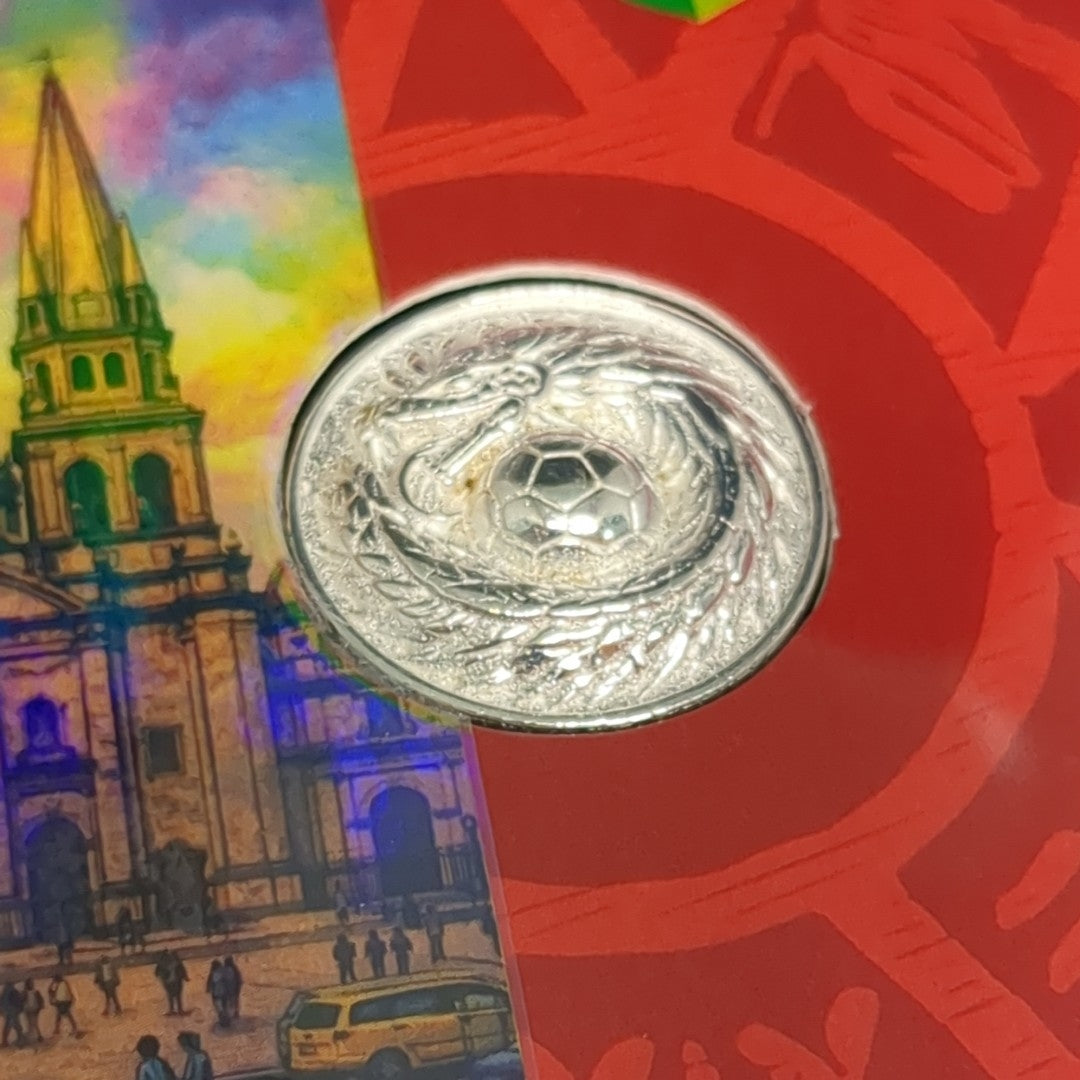 MEDALLA CONMEMORATIVA FRD FÚTBOL MOTIVO QUETZALCÓATL PLATA .925 11.9 GR (NUEVO)