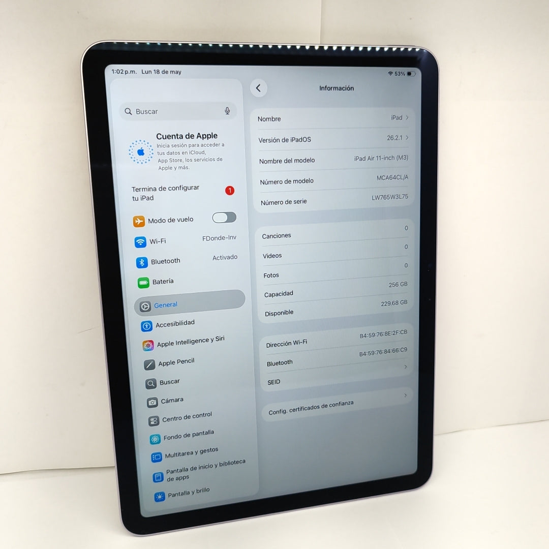 TABLETA APPLE IPAD AIR (M3) 11" A3266 (2025) 256 GB 8 GB RAM (SEMINUEVO)