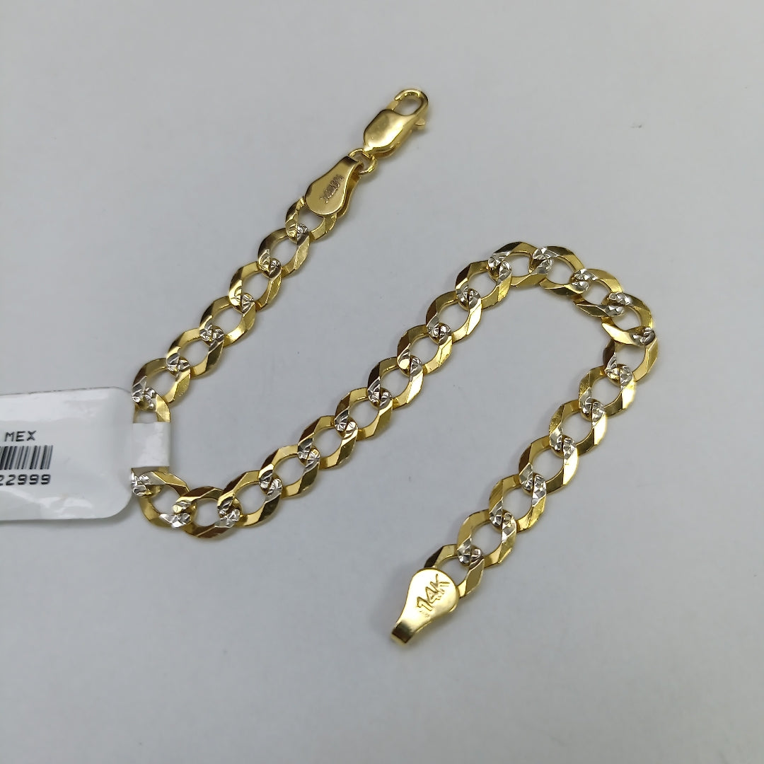 PULSERAS TEJIDO BARBADA DIAMANTADA ORO 14K 16 CM 5.6 GR (NUEVO)