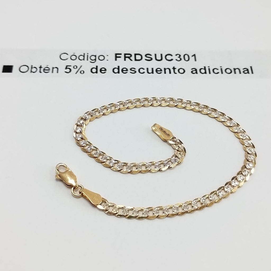 PULSERAS TEJIDO BARBADA DIAMANTADA ORO 14K 21 CM 5 GR (NUEVO)