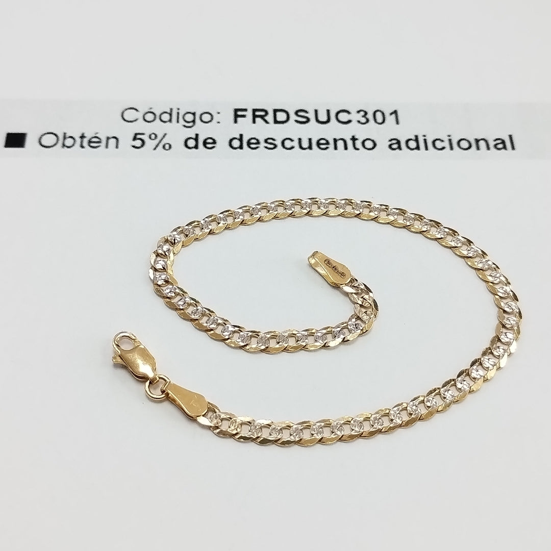 PULSERAS TEJIDO BARBADA DIAMANTADA ORO 14K 21 CM 5 GR (NUEVO)