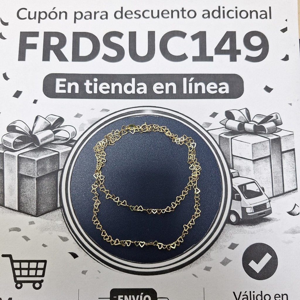 CADENAS TEJIDO CORAZONES ORO 10K 50 CM 2.5 GR (NUEVO)