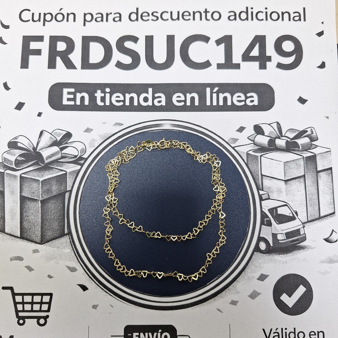 CADENAS TEJIDO CORAZONES ORO 10K 50 CM 2.5 GR (NUEVO)