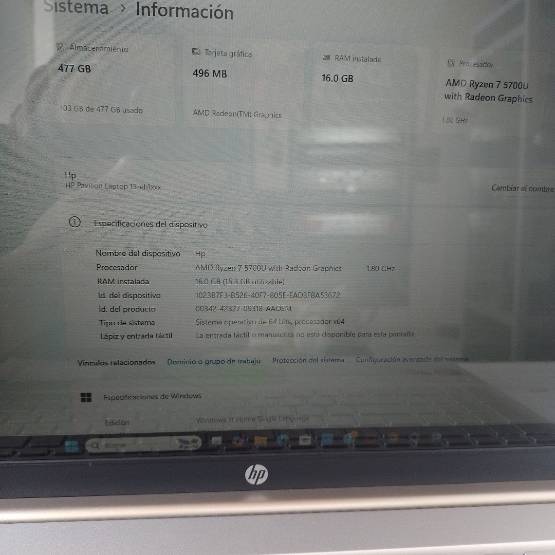 LAPTOP HP PAVILION 15-EH1021LA (2022) 512 GB SSD 16 GB RAM (SEMINUEVO)