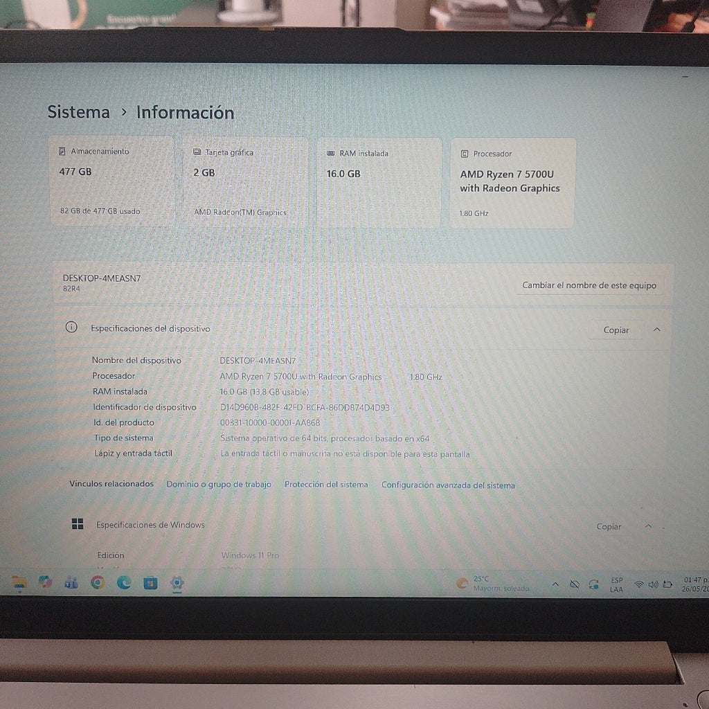 LAPTOP LENOVO IDEAPAD 1 15ALC7 (2024) 512 GB SSD 16 GB RAM (SEMINUEVO)
