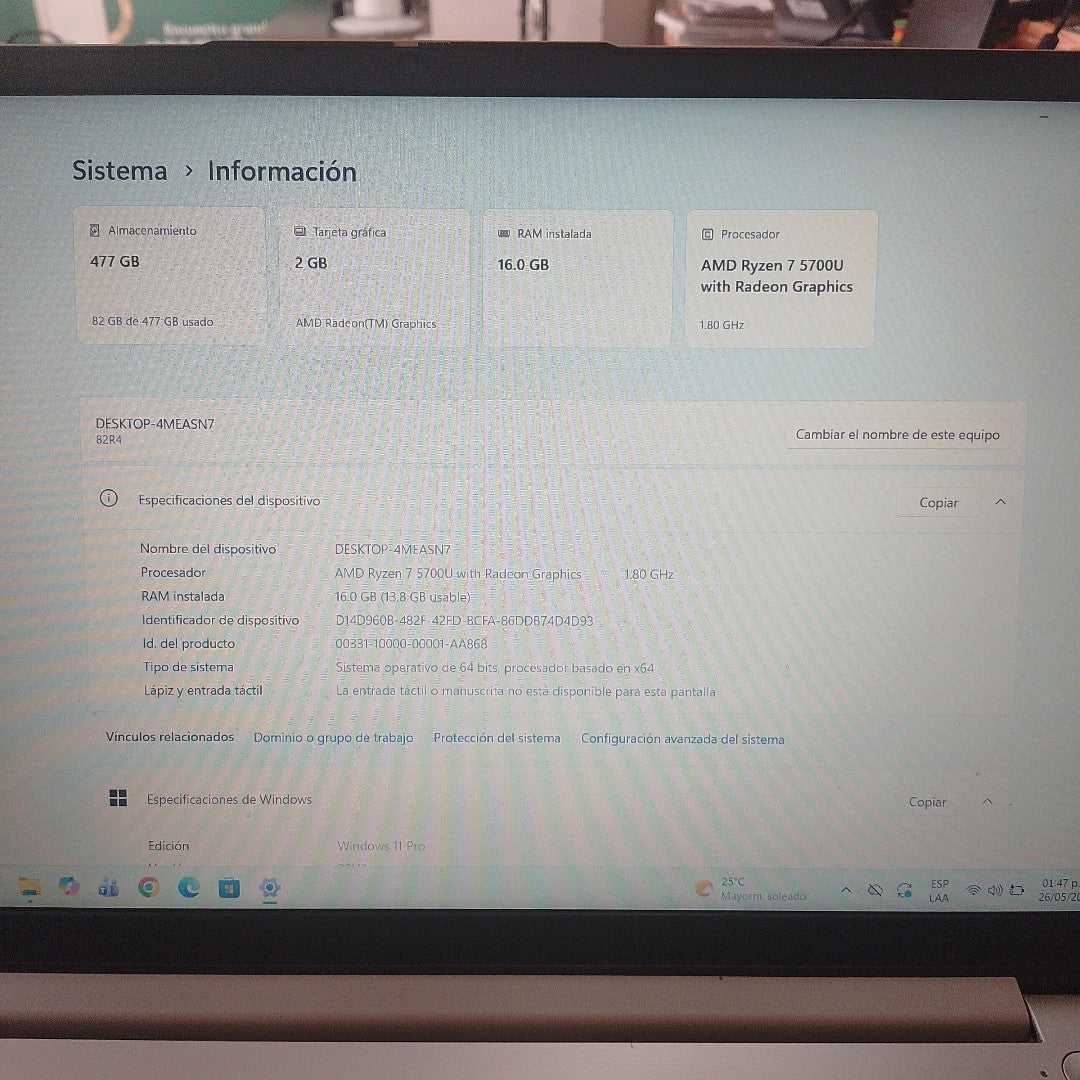 LAPTOP LENOVO IDEAPAD 1 15ALC7 (2024) 512 GB SSD 16 GB RAM (SEMINUEVO)