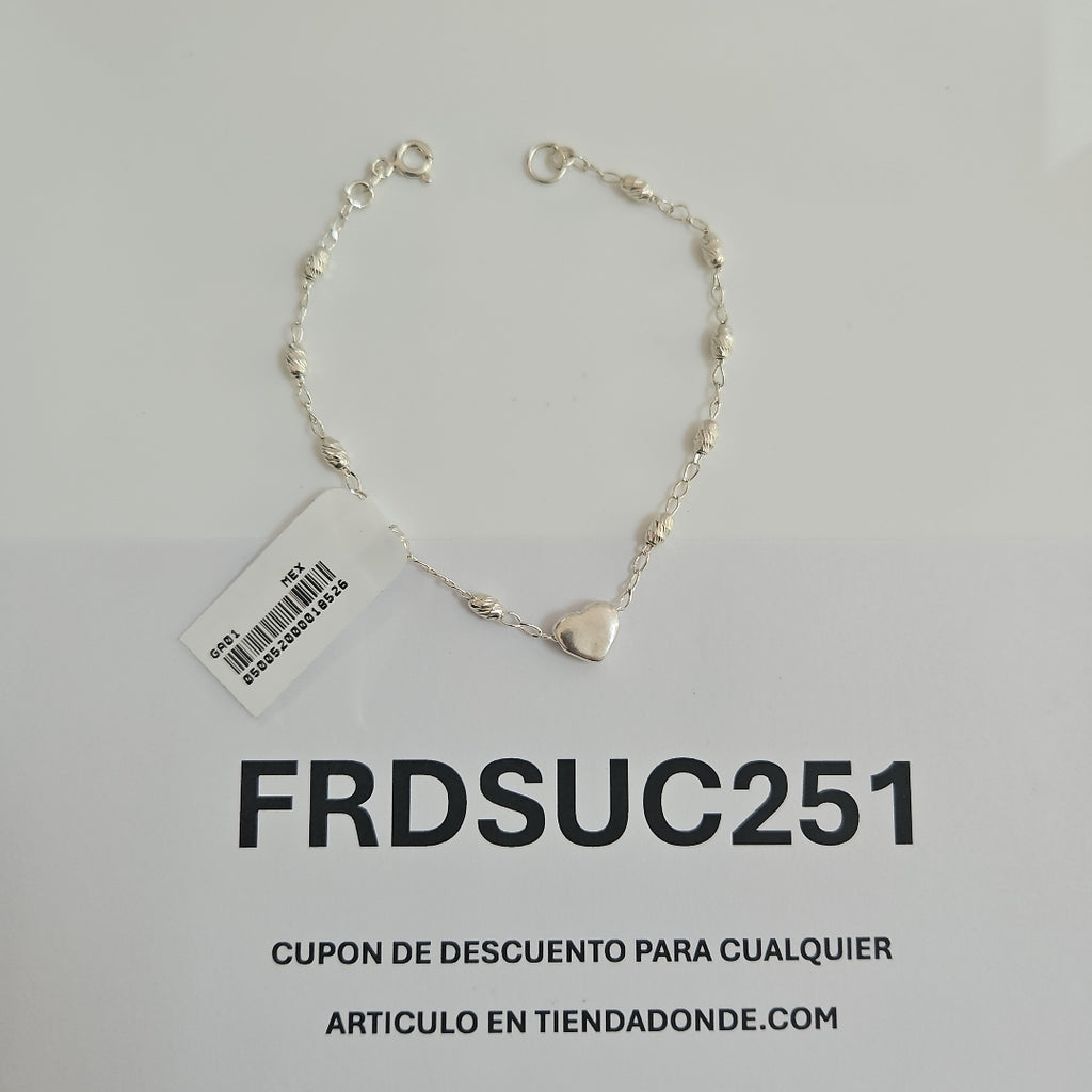 PULSERA TEJIDO CORAZON PLATA .925 18 CM 3.4 GR (NUEVO)