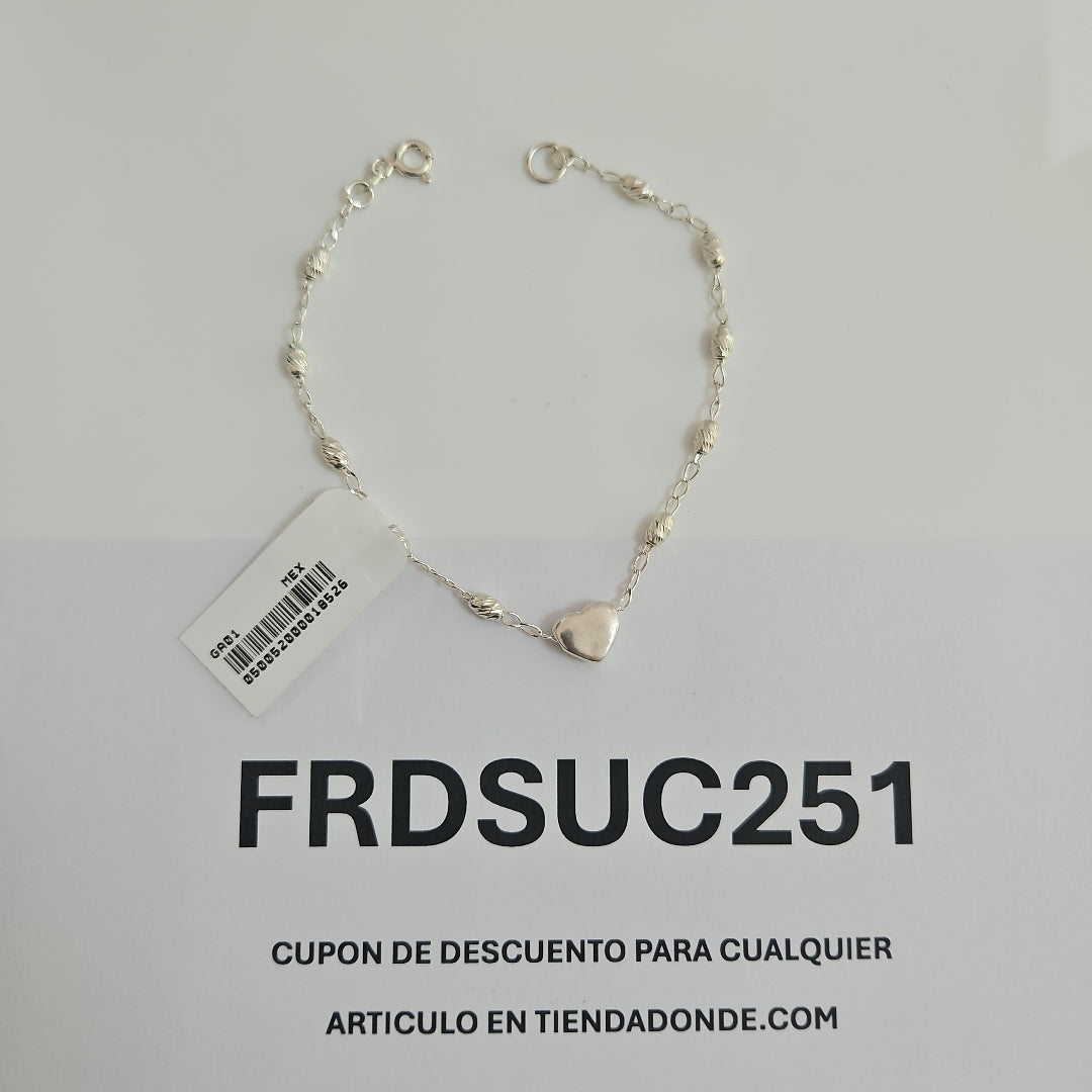 PULSERA TEJIDO CORAZON PLATA .925 18 CM 3.4 GR (NUEVO)