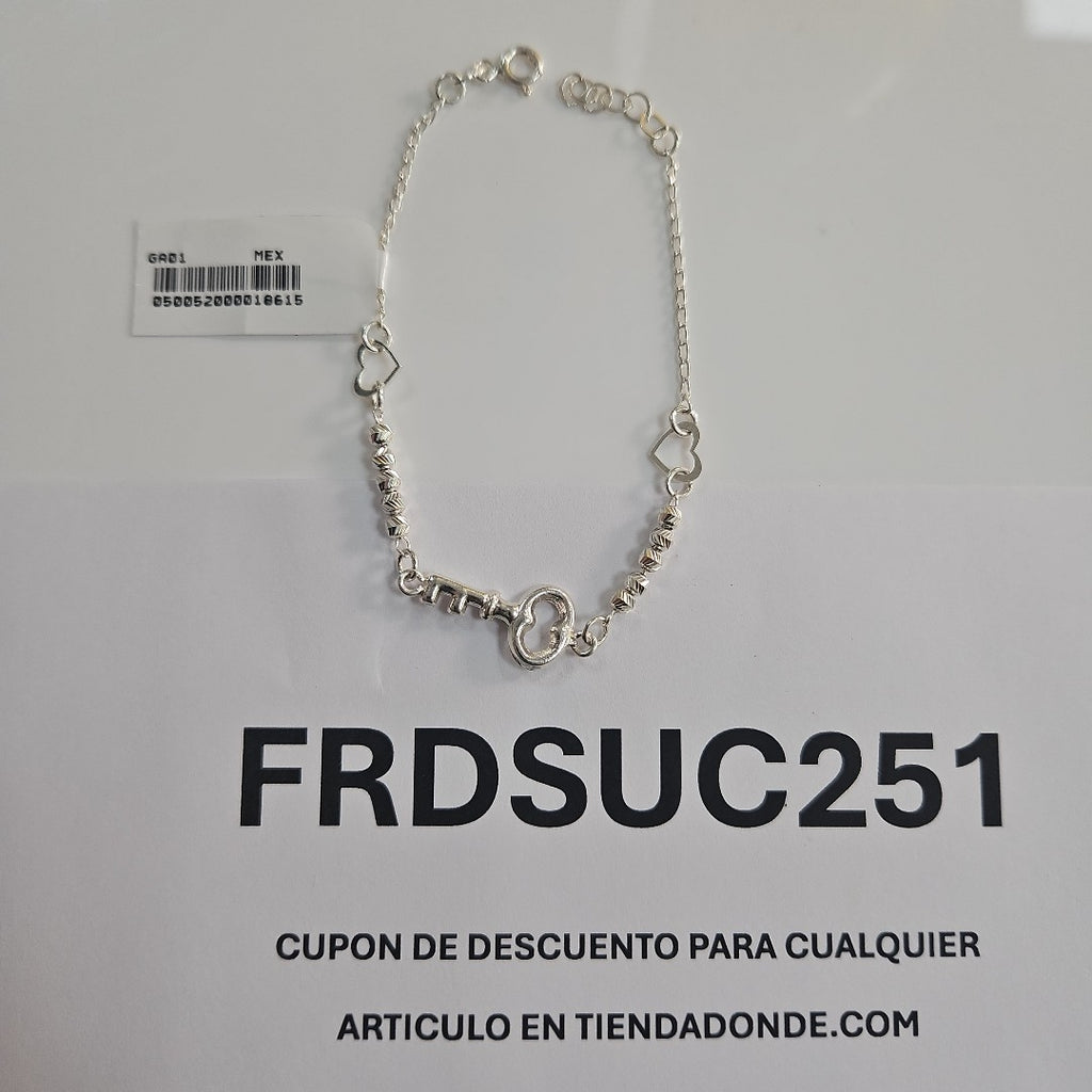 PULSERA TEJIDO LLAVE PLATA .925 18 CM 2.4 GR (NUEVO)