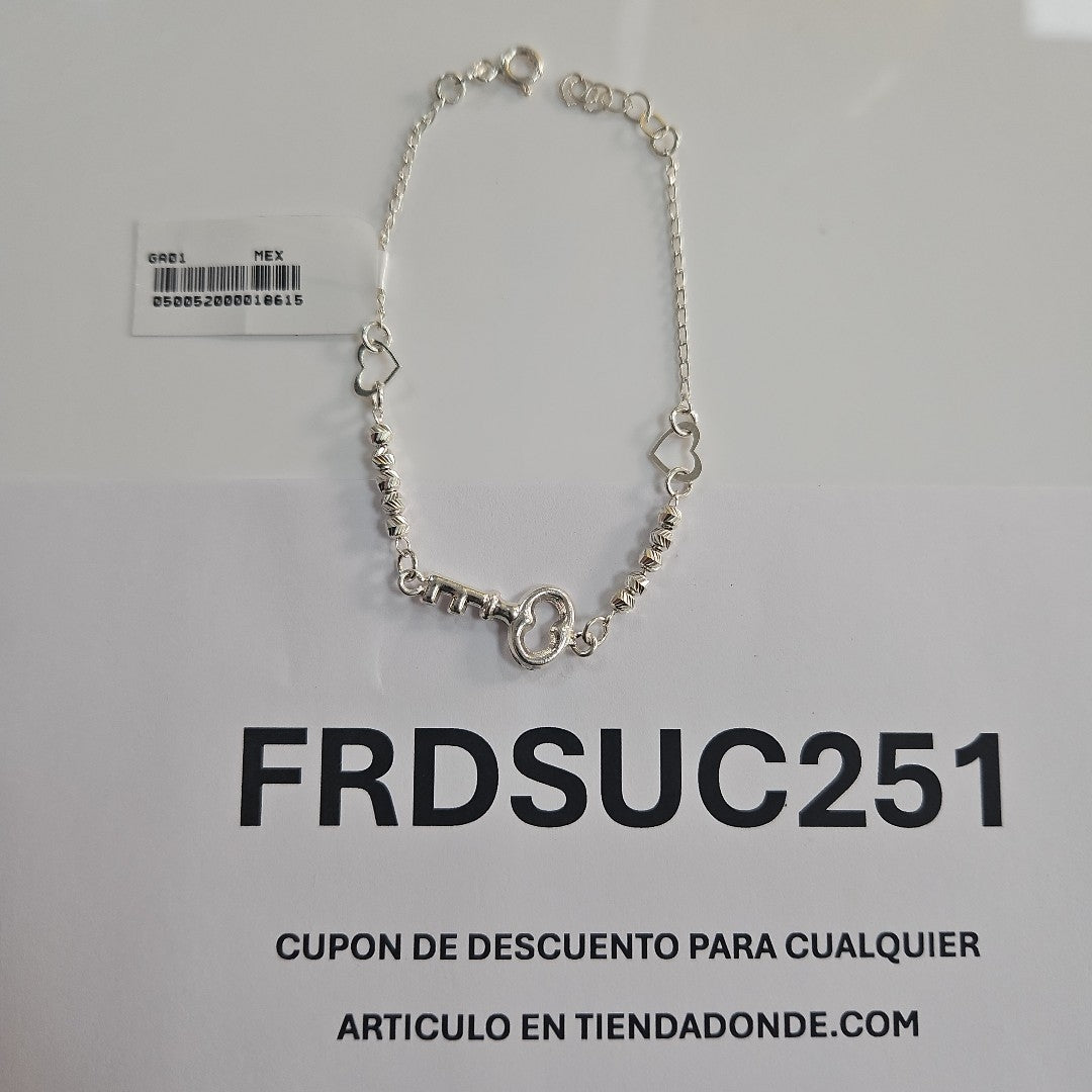 PULSERA TEJIDO LLAVE PLATA .925 18 CM 2.4 GR (NUEVO)