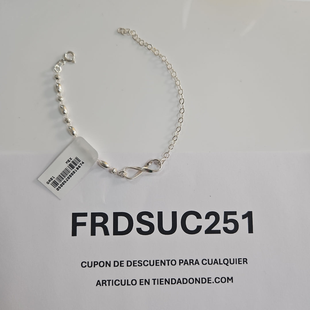PULSERA TEJIDO INFINITO PLATA .925 18 CM 2.3 GR (NUEVO)