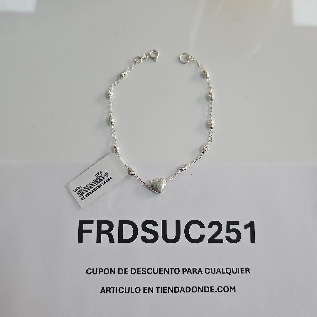 PULSERA TEJIDO CORAZON PLATA .925 18 CM 3.3 GR (NUEVO)