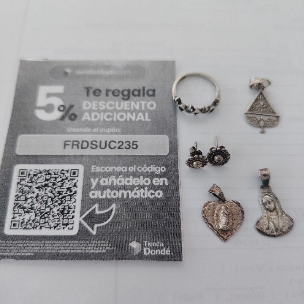 ANILLITO,BROQUELES PAR,DIJE PLATA 7,20 GRMS (SEMINUEVO)