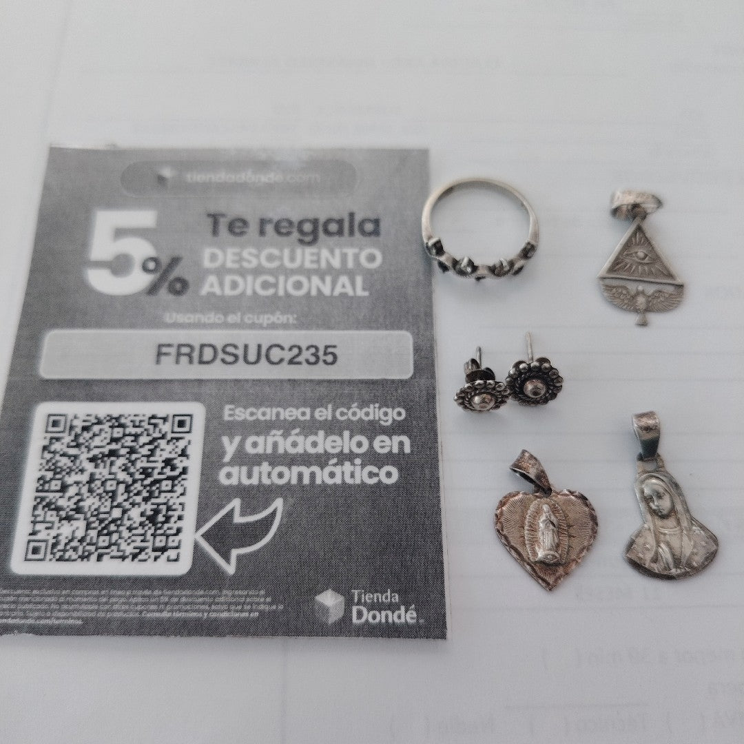 ANILLITO,BROQUELES PAR,DIJE PLATA 7,20 GRMS (SEMINUEVO)