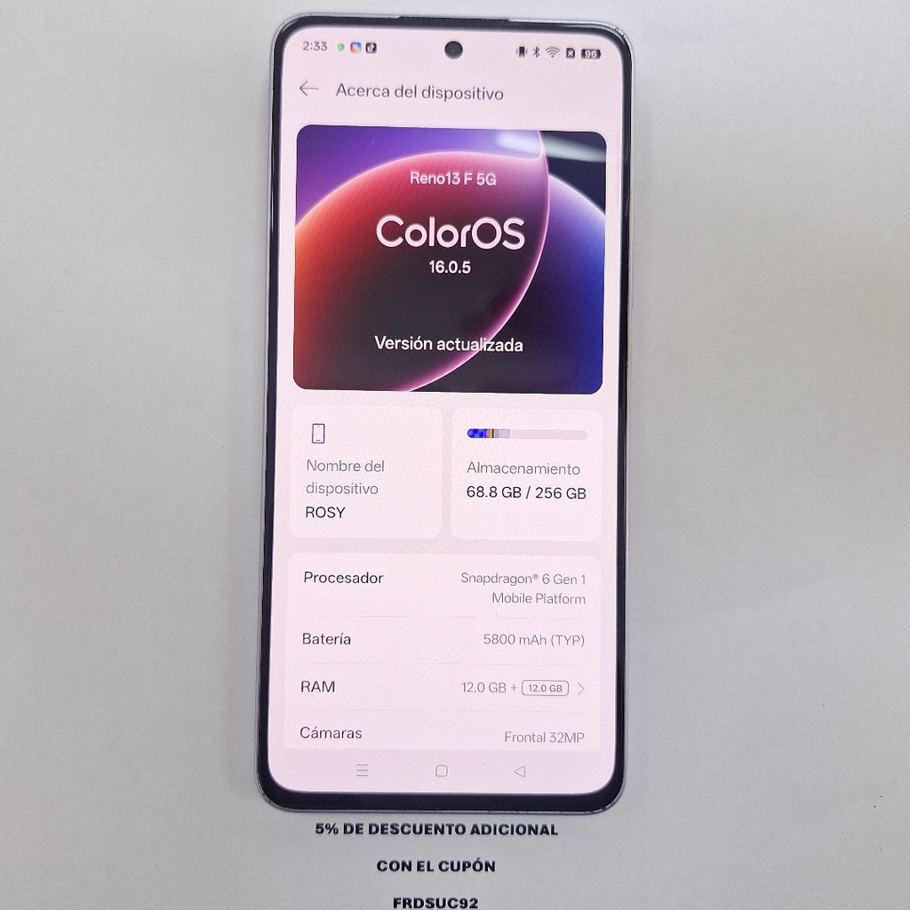 CELULAR OPPO RENO 13F 5G CPH2699 (2025) 256 GB 12 GB RAM (SEMINUEVO)