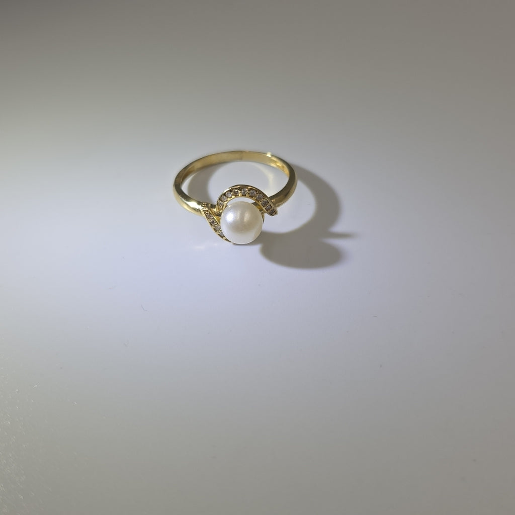 ANILLOS CIRCONIAS Y PERLA ORO 10K TALLA 9 2.2 GR (NUEVO)