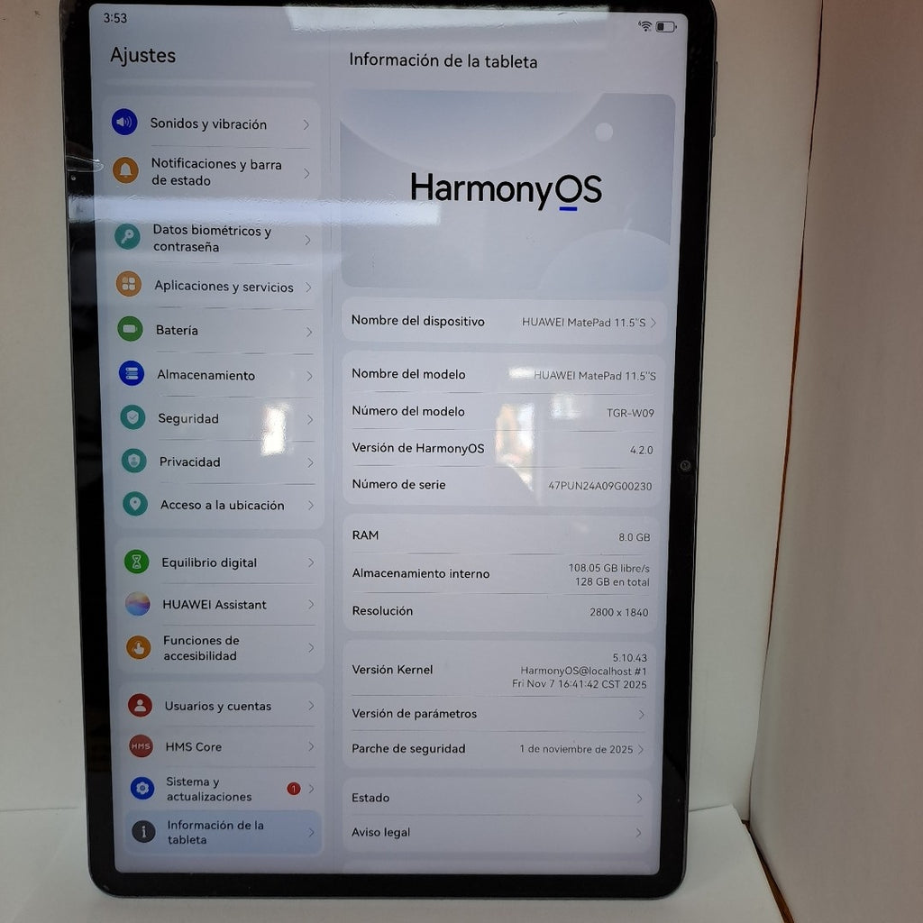 TABLETA HUAWEI MATEPAD 11.5"S TGR-W09 (2024) 128 GB 8 GB RAM (SEMINUEVO)