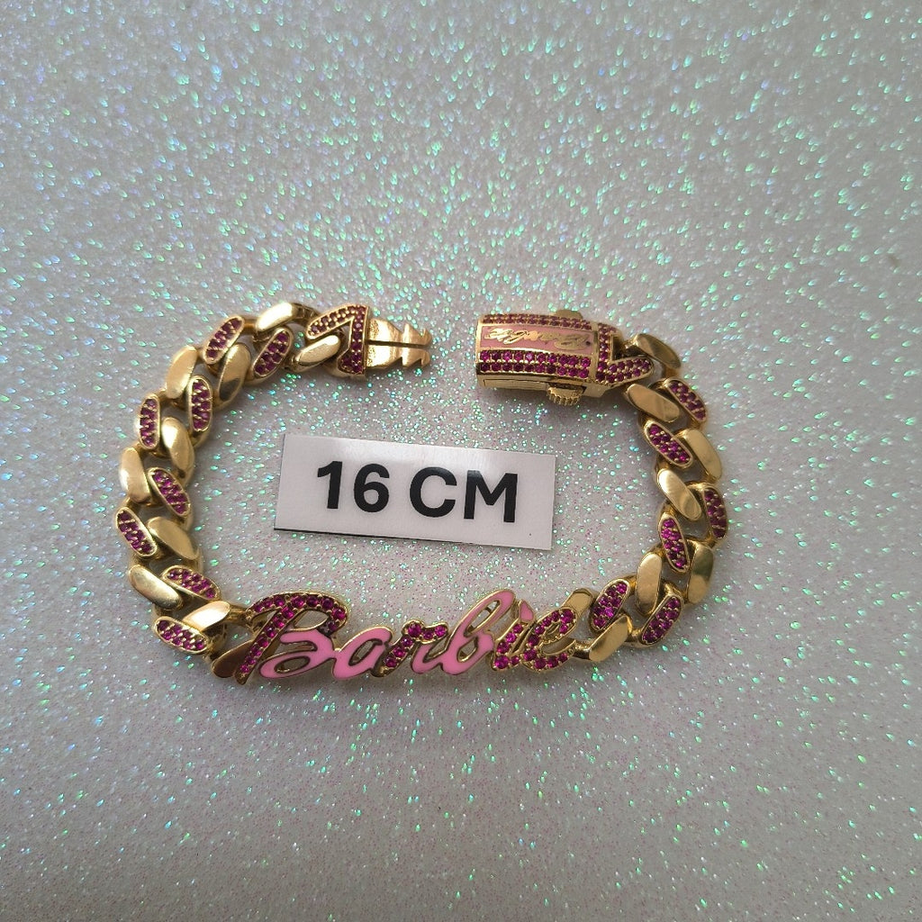 K1 14,90 GRMS 14 K ESPECIFICACIONES COMPLEMENTARIAS PULSERA DESGASTADA BARBIE (SEMINUEVO)