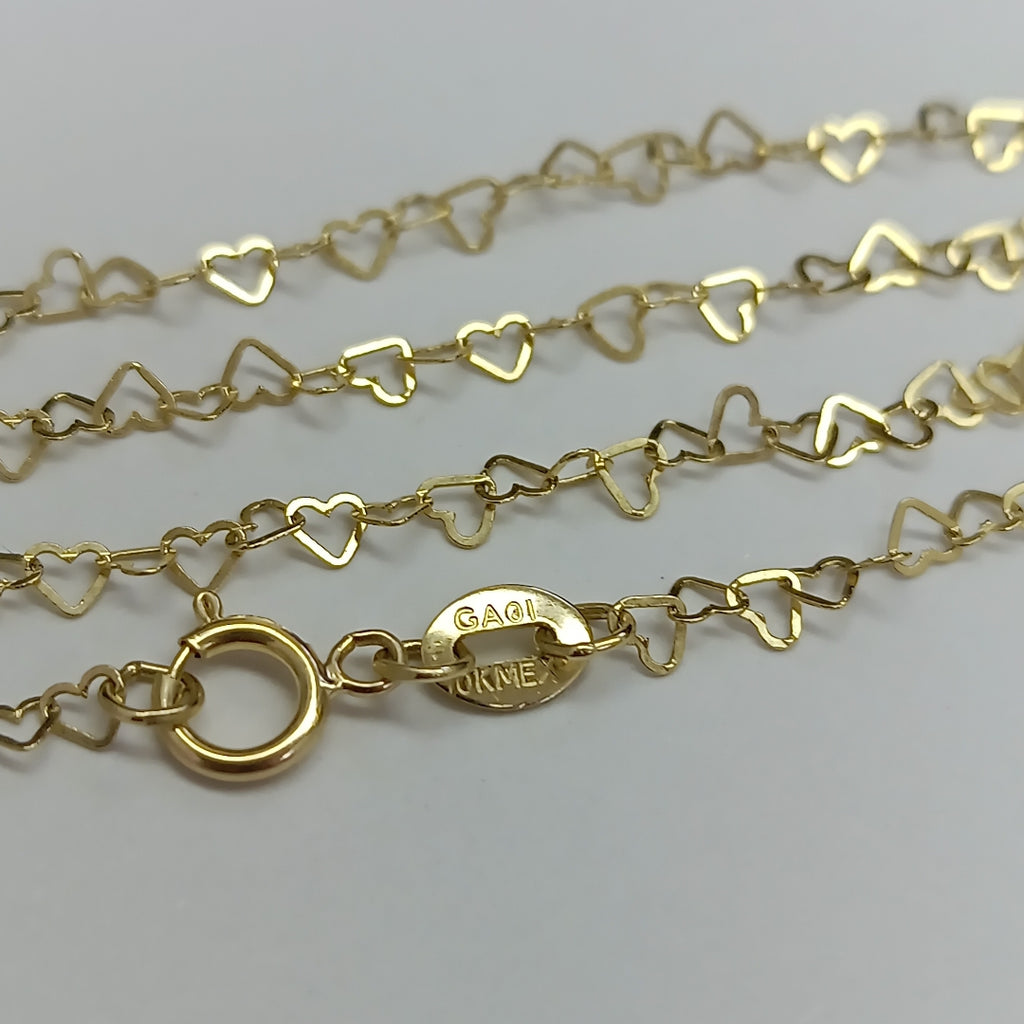 CADENAS TEJIDO CORAZONES ORO 10K 50 CM 1.4 GR (NUEVO)