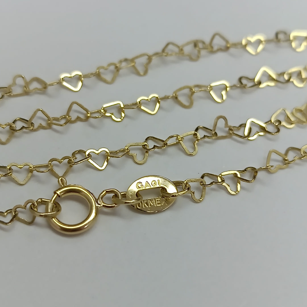 CADENAS TEJIDO CORAZONES ORO 10K 50 CM 1.4 GR (NUEVO)
