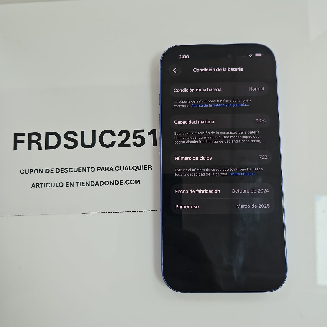 CELULAR APPLE IPHONE 16 A3286 (2024) 128 GB 8 GB RAM (SEMINUEVO)