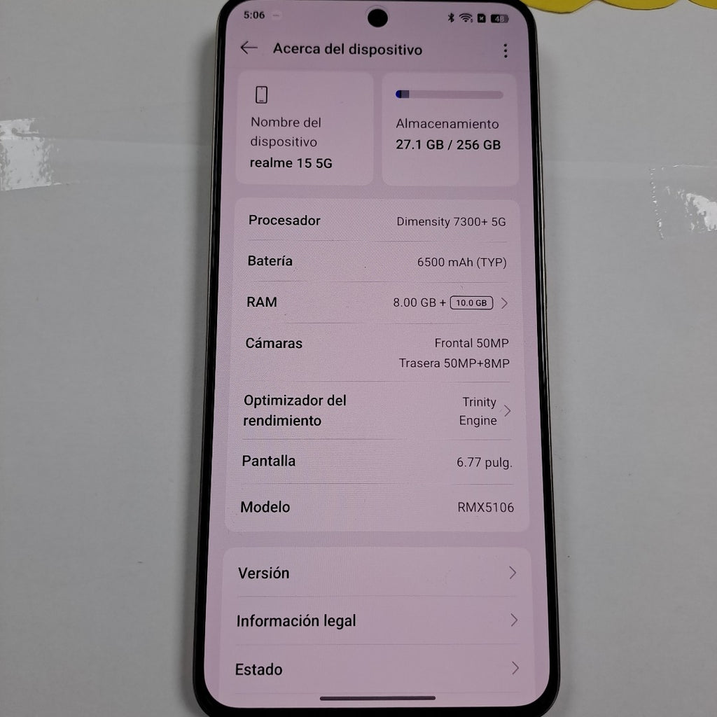 CELULAR REALME 15 5G RMX5106 (2025) 256 GB 8 GB RAM (SEMINUEVO)
