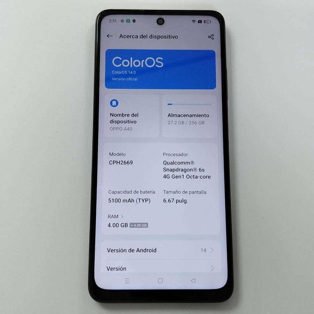 CELULAR OPPO A40 CPH2669 (2024) 256 GB 4 GB RAM (SEMINUEVO)