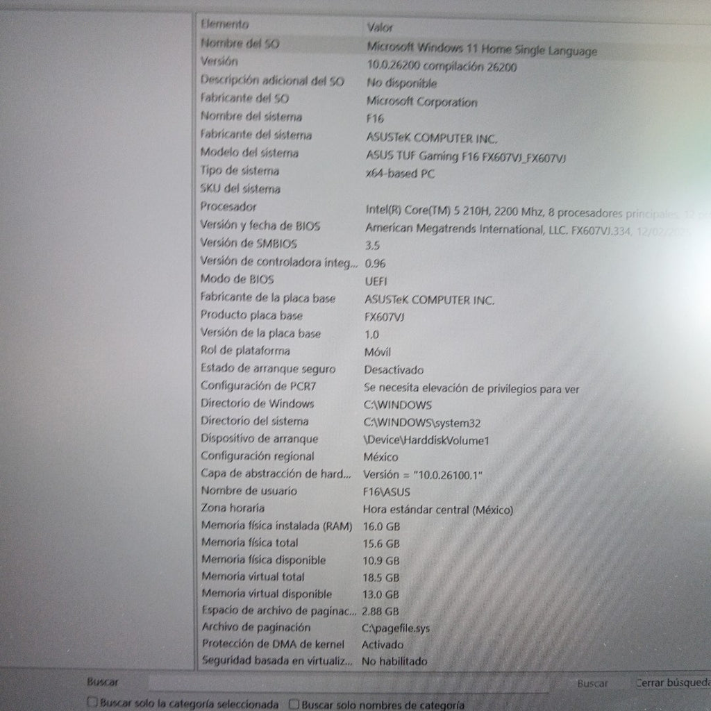 LAPTOP ASUS TUF GAMING F16 FX607VJ-RL023W (2025) 1 TB SSD 16 GB RAM (SEMINUEVO)