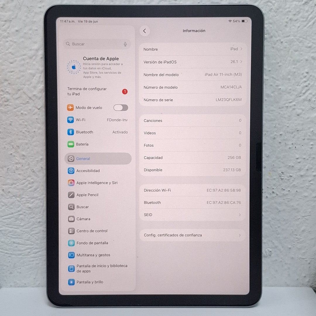 TABLETA APPLE IPAD AIR (M3) 11" A3266 (2025) 256 GB 8 GB RAM (SEMINUEVO)