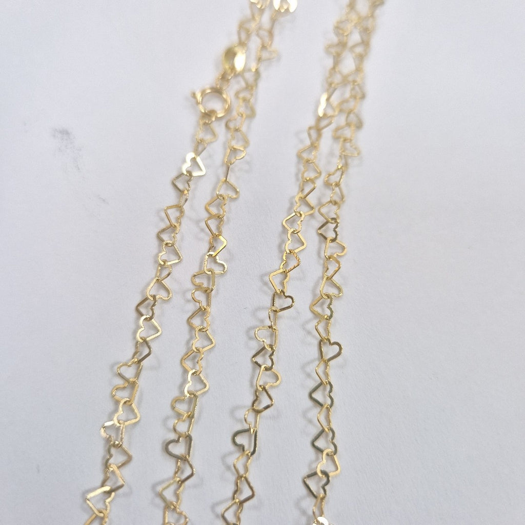 CADENAS TEJIDO CORAZONES ORO 10K 55 CM 2.7 GR (NUEVO)