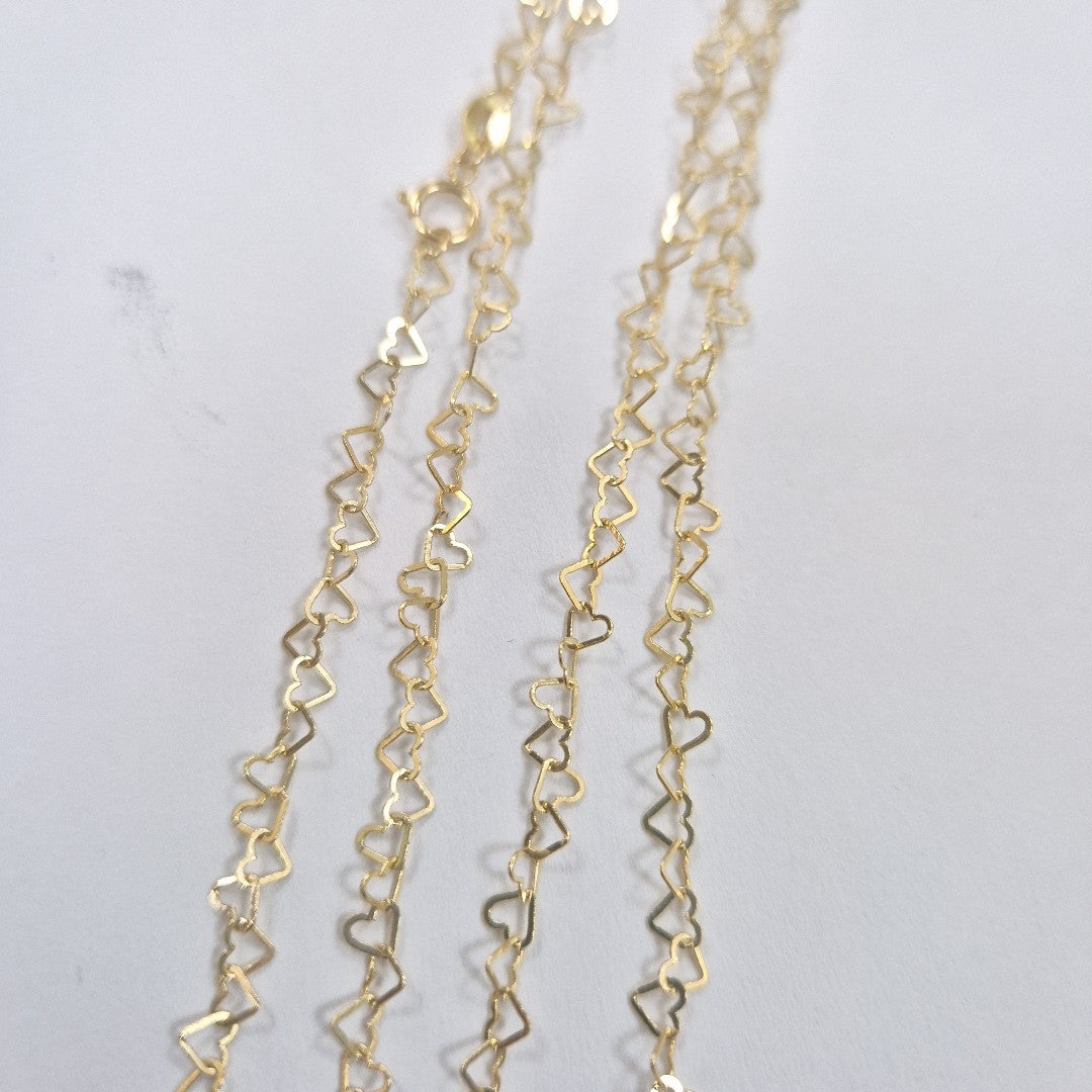 CADENAS TEJIDO CORAZONES ORO 10K 55 CM 2.7 GR (NUEVO)