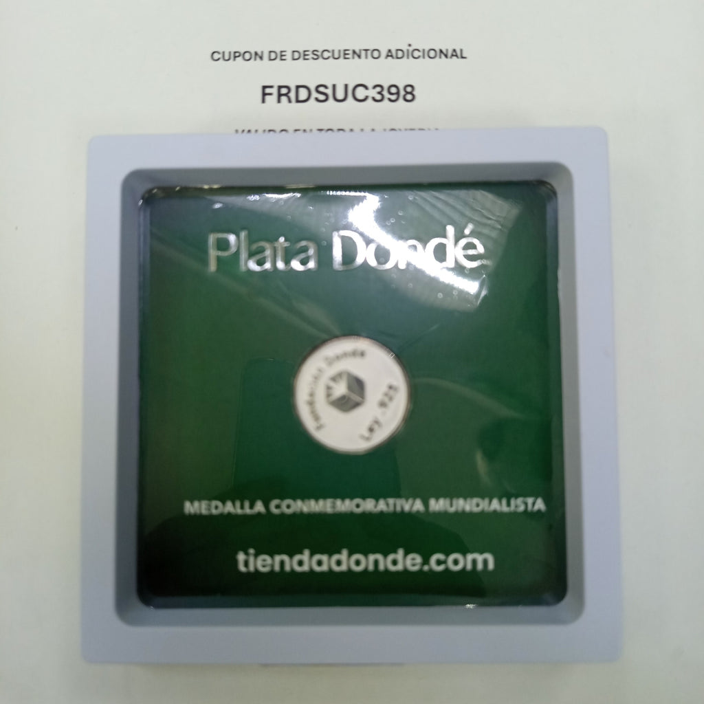 MEDALLA CONMEMORATIVA FRD FÚTBOL MOTIVO QUETZALCÓATL PLATA .925 11.9 GR (NUEVO)
