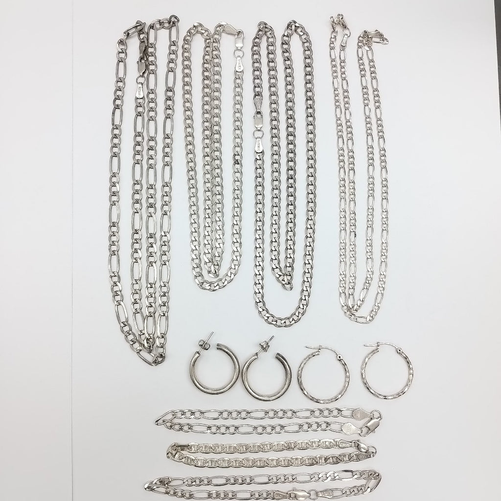 ARRACADAS PAR, CADENA, PULSERA PLATA 76.6 GRMS (SEMINUEVO)