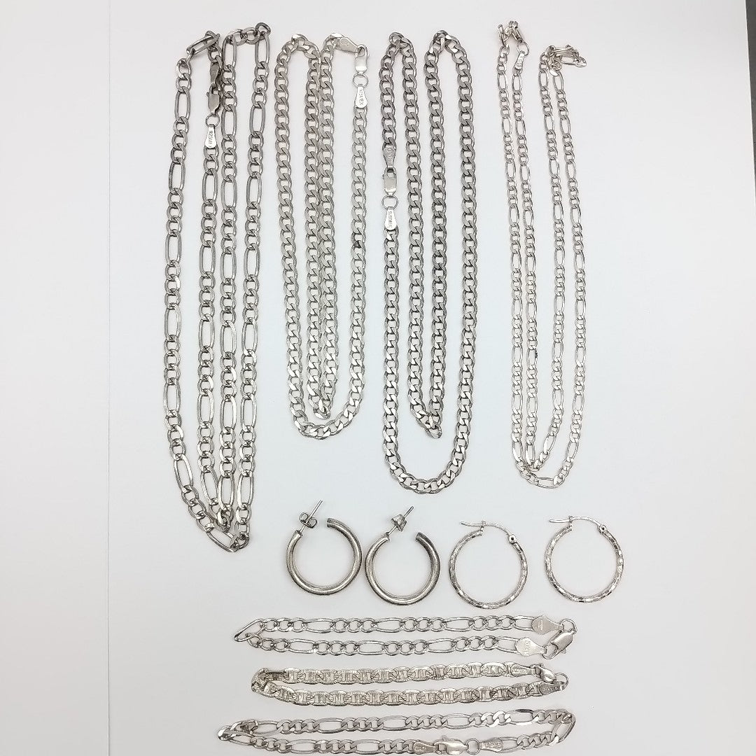 ARRACADAS PAR, CADENA, PULSERA PLATA 76.6 GRMS (SEMINUEVO)