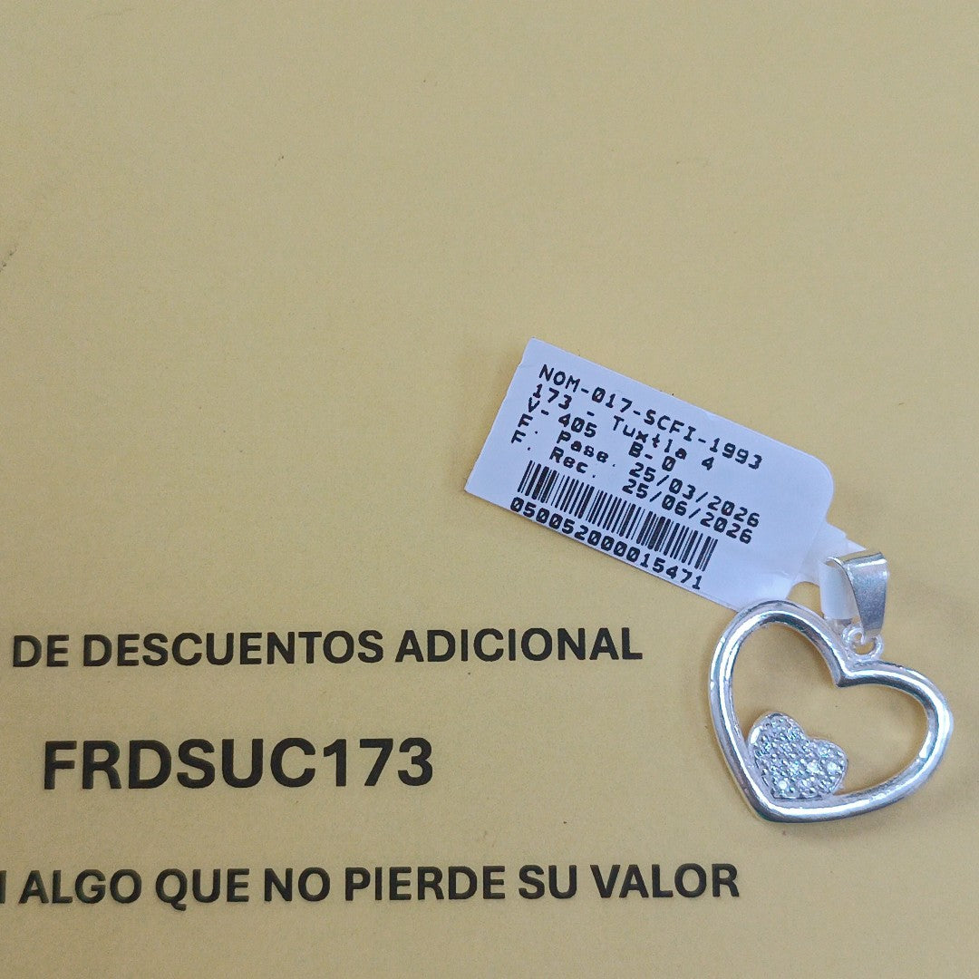 DIJE CORAZON C/CIRCONIAS PLATA .925 2.7 GR (NUEVO)