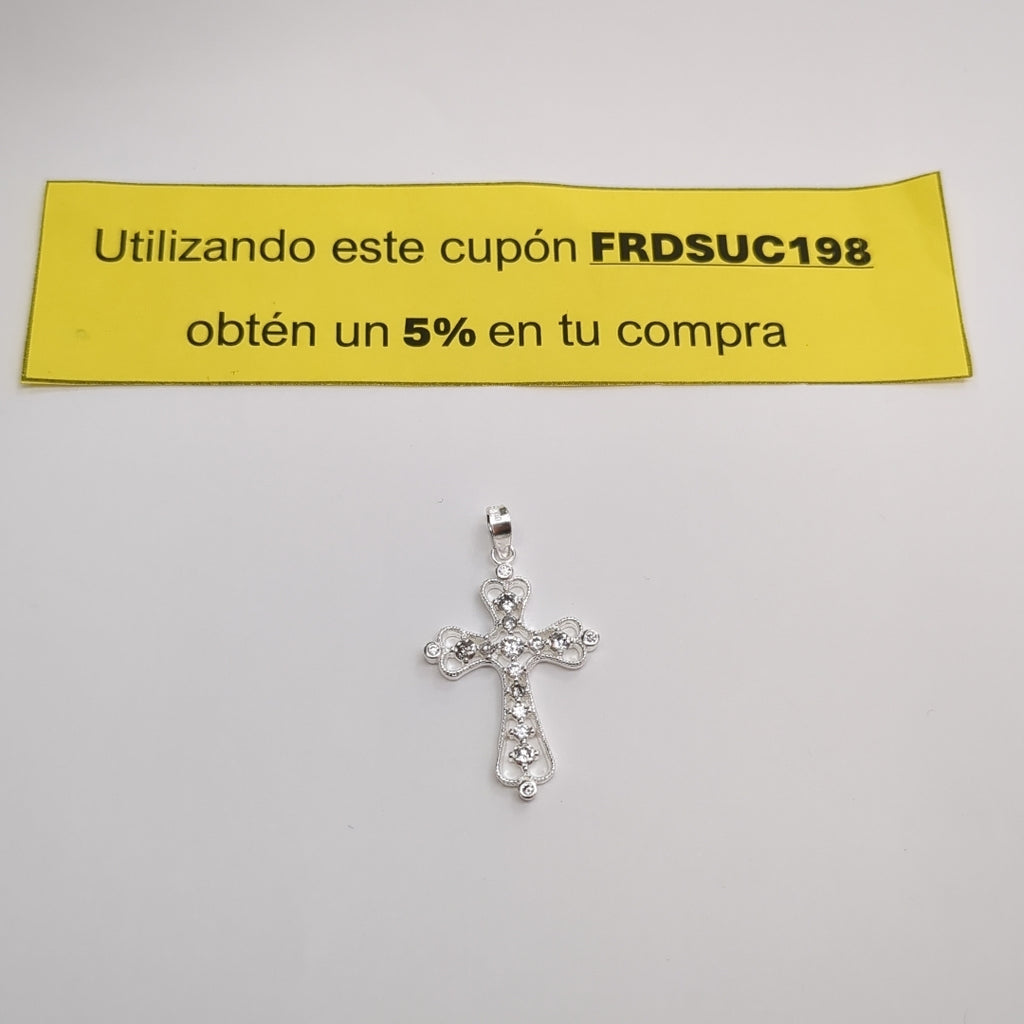 DIJE CRUZ TIPO FILIGRANA CON CIRCONIAS PLATA .925 2.6 GR (NUEVO)