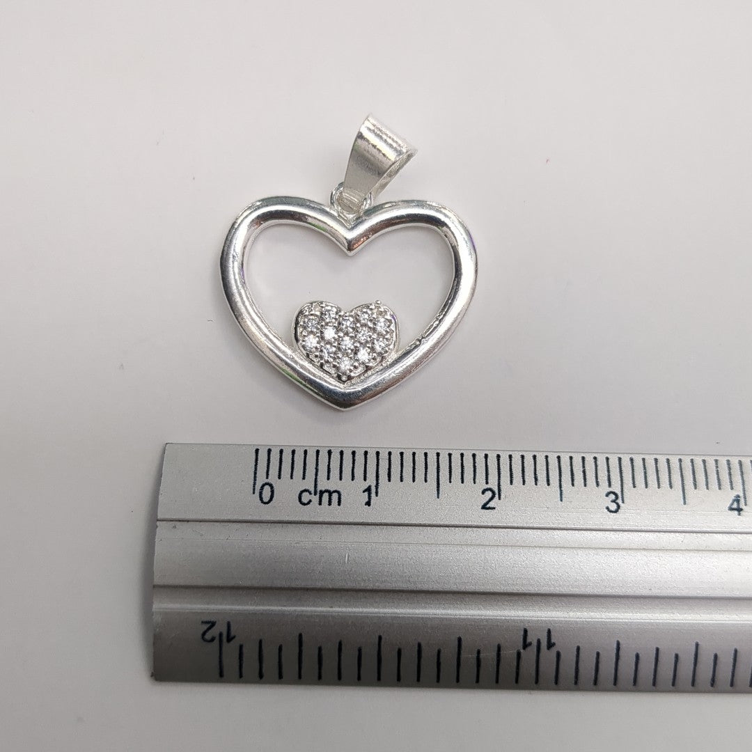 DIJE CORAZON C/CIRCONIAS PLATA .925 2.8 GR (NUEVO)