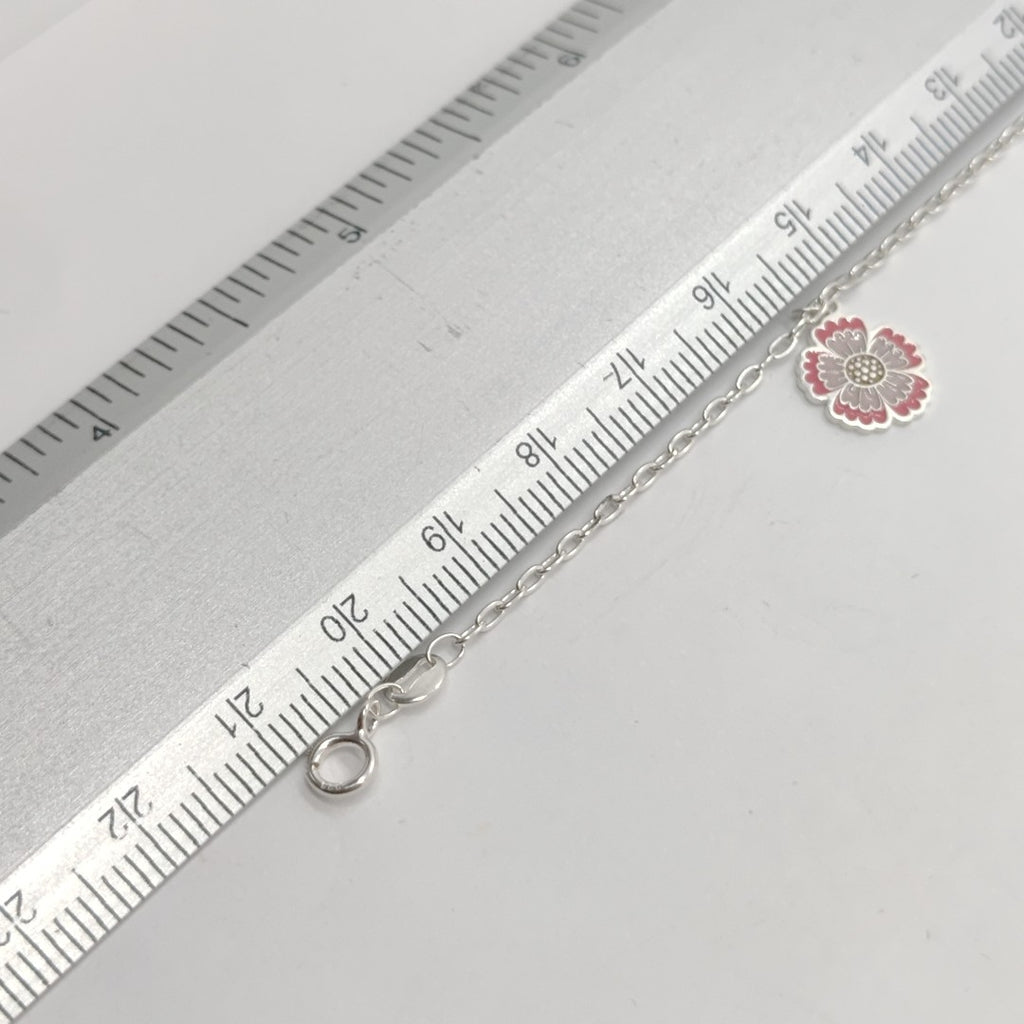PULSERA TEJIDO ESPECIAL CON DIJE FLORES PLATA .925 21 CM 2.3 GR (NUEVO)