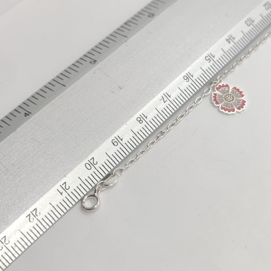 PULSERA TEJIDO ESPECIAL CON DIJE FLORES PLATA .925 21 CM 2.3 GR (NUEVO)