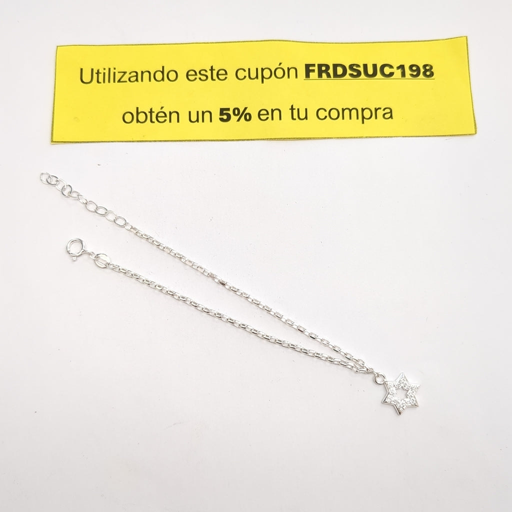 PULSERA TEJIDO ESPECIAL CON DIJE DE ESTRELLA CON CIRCONIAS PLATA .925 18 CM 2.5 GR (NUEVO)
