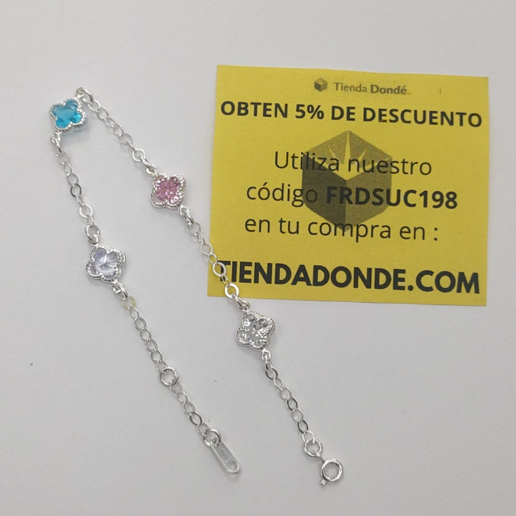 PULSERA ESPECIAL CON PIEDRAS DE COLOR PLATA .925 18 CM 3.42 GR (NUEVO)