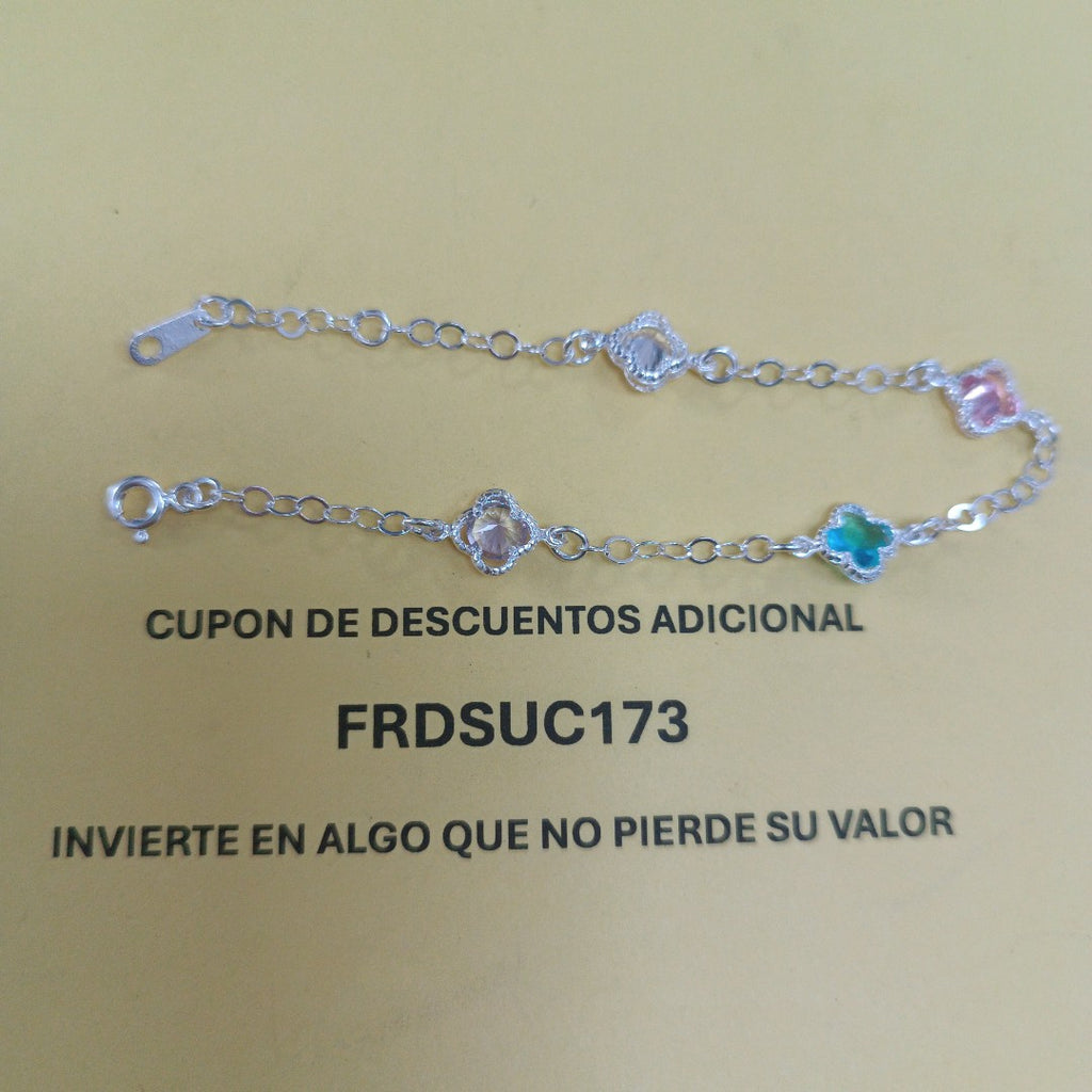 PULSERA ESPECIAL CON PIEDRAS DE COLOR PLATA .925 18 CM 3.32 GR (NUEVO)