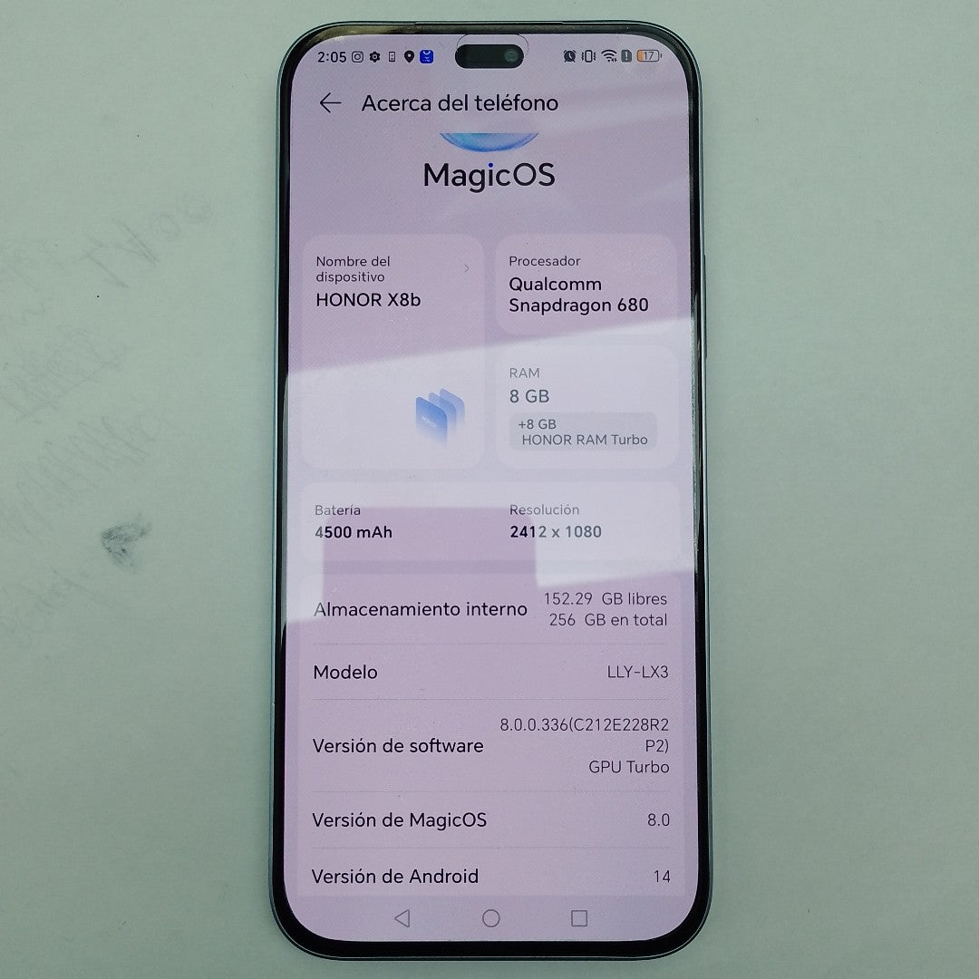 CELULAR HONOR X8B LLY-LX3 (2023) 256 GB 8 GB RAM (SEMINUEVO)