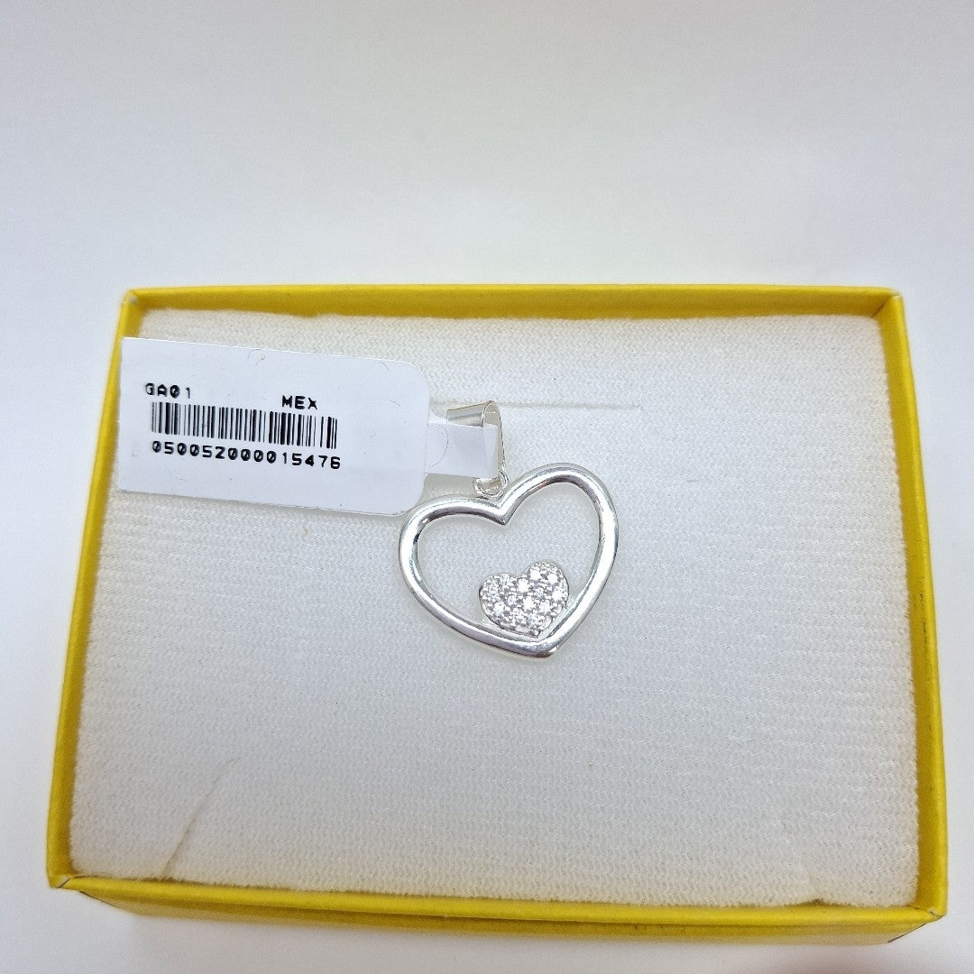 DIJE CORAZON C/CIRCONIAS PLATA .925 2.7 GR (NUEVO)
